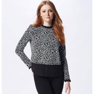 Elle Black Leopard Ruffle Neck Layer Look Sweater Size XL